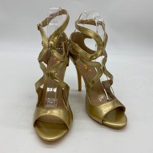 FSJ Gold Open Toe Slingback Sandals High Heel